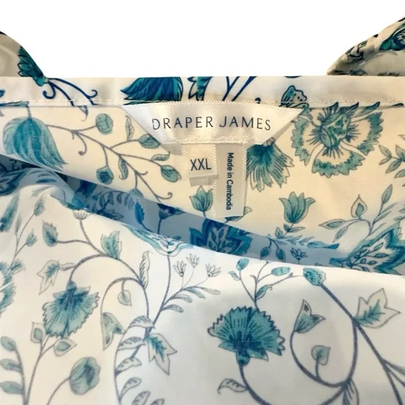 Draper James Floral Dress Blue & White Ruffle Sleeve 100% Cotton Maxi Size XXL - Picture 3 of 10